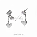 Silver earrings, hearts with cubic zirconia