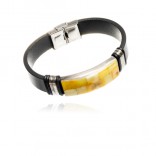 Men's bracelet with amber, stainless steel and leather