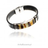 Men's bracelet made of leather and amber made of stainless steel