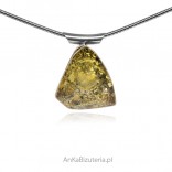 Silver pendant with green amber with smooth faceted cut