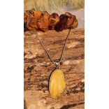 Silver pendant with natural yellow amber - UNIQUE - artistic jewelry