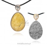 Silver pendant with yellow amber Beautiful original jewelry