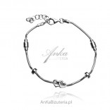Silver bracelet with a serpentine weave TWO HEARTS