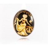 Silver brooch with amber LADY IN THE GARDEN, hand carved