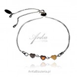 Silver bracelet with amber HEARTS pulled off