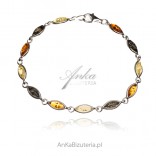Silver bracelet with natural amber in multicolour