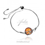 Silver bracelet with amber HEART pulled
