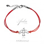 Silver bracelet on a red string SIGN OF THE HOLY SPIRIT