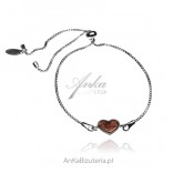 Silver bracelet with amber HEART - removable, with any adjustment