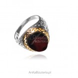 Gold-plated silver ring for women with cherry amber