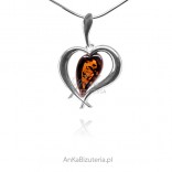 Silver pendant HEART with amber