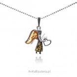 Silver pendant ANGEL with amber