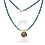 Gold-plated silver necklace with turquoise blue COIN