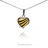 Silver engraved amber heart