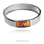 Beautiful silver bracelet with amber, cognac with scales