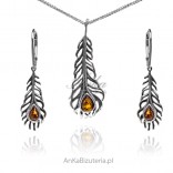 Silver set with amber FEATHERS