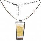Elegancki naszyjnik srebrny z żółtym bursztynem oraz masą perłową i drewnem