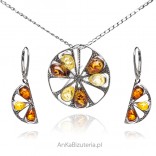 A set of silver amber jewelry Watermelon