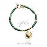 Gold-plated silver bracelet with malachite and MEDALLION