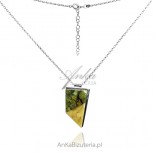 Silver necklace with green American turquoise and yellow amber