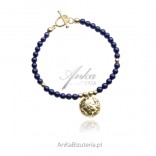 Gold-plated silver bracelet MEDALLION with navy blue Lapis Lazuli