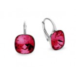 Silver earrings Swarovski Barete crystals in Indian Pink color.