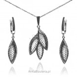 Set of silver jewelery LEAVES burnished
