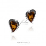 Silver earrings Hearts with cherry amber