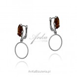 Silver earrings with amber circles