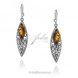 Silver earrings with amber hanging