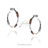 Silver earrings WHEELS with amber