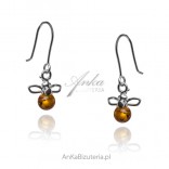 Silver earrings with amber BEES