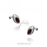 Silver earrings with cherry amber stud