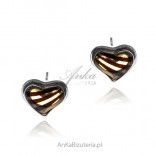 Engraved silver earrings with amber