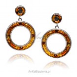 Silver earrings WHEELS with amber cherry with green scales - ORIGINAL!