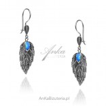 Oxidized silver earrings with opal LEAVES