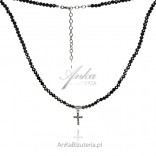 Silver CROSS necklace with black spinels