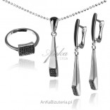A set of silver jewelry with black onyxes