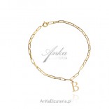 Gold-plated silver bracelet on a chain UNIONS - with the letter B