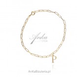 Gold-plated silver bracelet on a chain UNIONS - with the letter P