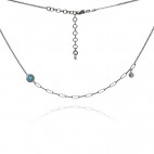 Naszyjnik srebrny z niebieską cyrkonią - połączenie modnego łańcuszka rolo fleat z ankierem
