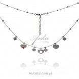 Silver necklace with hearts and red enamel