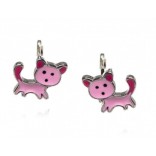 Silver pink cats earrings on an English clasp