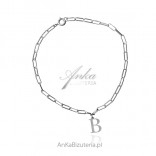 Silver bracelet on a Flat UNIONS chain - with the letter B
