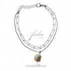 Piękny komplet biżuterii srebrnej z naturalną białą perłą