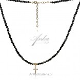 Gold-plated silver necklace CROSS with black spinels