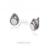 Silver earrings with white opal, English clasp