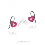 Silver children's earrings pink hearts