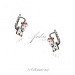 Silver DOGS earrings with a red bow