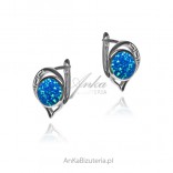 Silver earrings with opal and Greek pattern